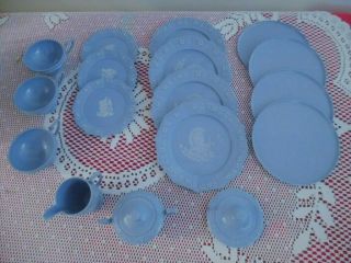 Vintage Blue Childs Tea Set Dishes - 19 Piece