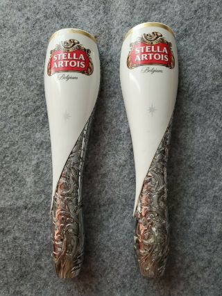 Vintage Stella Artois Silver Scroll Style Small Beer Tap Handle 7 " - Set Of 2