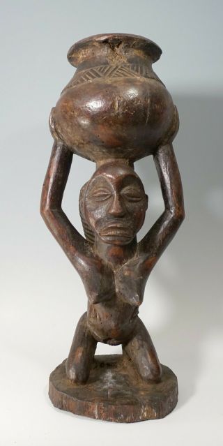 Antique Old Carved Wood Luba Female Healing Ritual Bowl Statue Dr Congo African