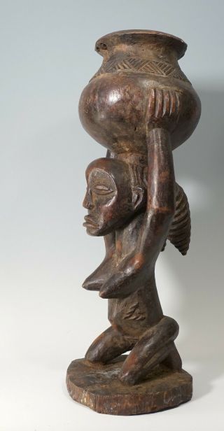 Antique Old Carved Wood Luba Female Healing Ritual Bowl Statue DR Congo African 2