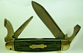 Vtg Kutmaster Utica Ny Usa Ww2 Engineers Scout Utility 4 Blade Pocket Knife Bone