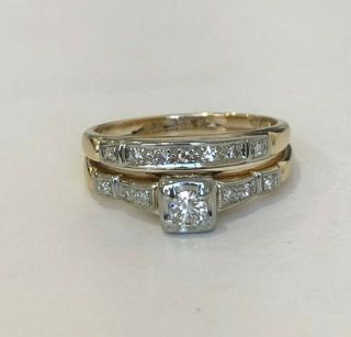 Vintage 14k Solid Gold & Diamond Solitaire Rings 2.  28g Size H - 3 3/4