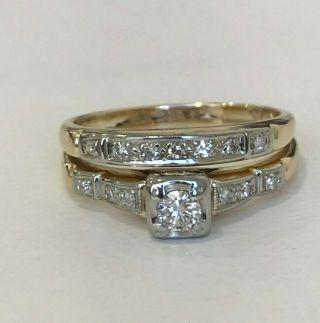vintage 14k solid gold & diamond solitaire rings 2.  28g size H - 3 3/4 2