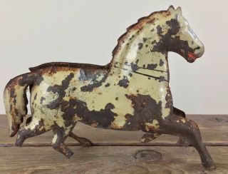 Antique 1800’s Tin Horse Toy Fragment Rusty Old For Display 5” X 4”