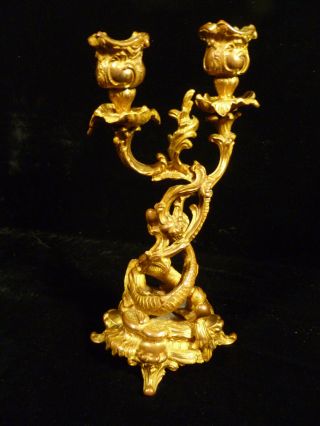 18th Or 19th Century French Gilt Bronze Rococo Dolphin Candlestick