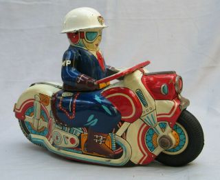 Vintage 1960 ' s Tin Friction Police Motorcycle - Made in Japan 2