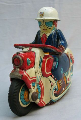 Vintage 1960 ' s Tin Friction Police Motorcycle - Made in Japan 3