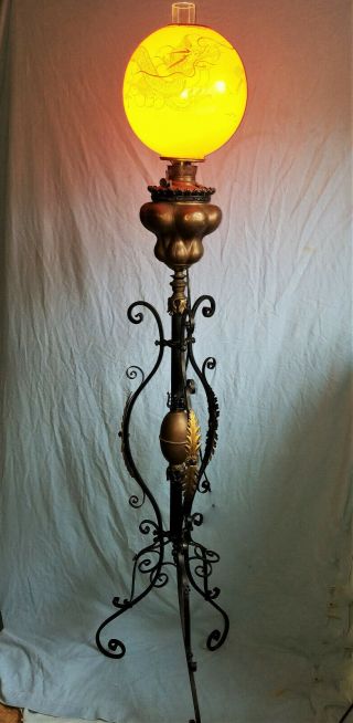 Antique Piano Organ Lamp Parker Victorian Kero Oil Lamp Rare Dragon Floor Lamp