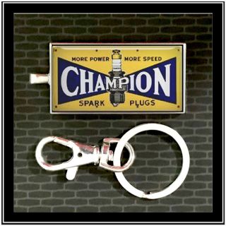 Vintage Champion Spark Plug Sign Photo Keychain Gift 
