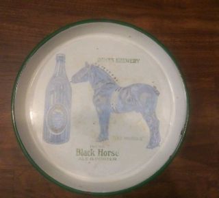 Antique Vintage Black Horse Ale Porter Beer Advertising Porcelain Rd.  Tray 10.  5 "