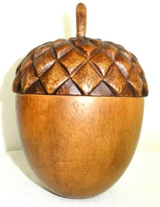 Vintage Carved Wood Acorn Tea Caddy Container With Lid 8 " H