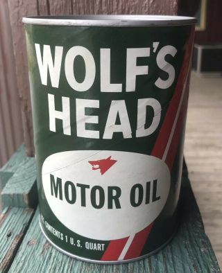 Vintage Wolfs Head Motor Oil Can 1950s Full Rare Composite