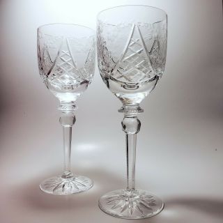 Vtg Set Of 2 Rogaska Jasmine Crystal Water Goblets - Cut Engraved Floral 9 " Euc