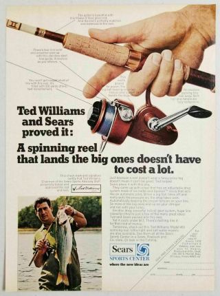 1970 Print Ad Sears Ted Williams Fishing Spinning Reels