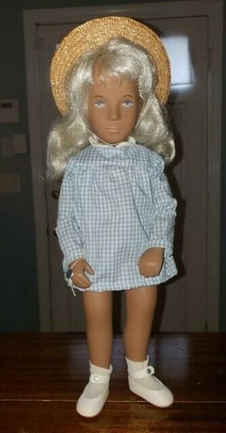 Vintage 16 " 1970s Sasha Girl Doll W/ Gingham Dress Blonde White Cord Box Uk