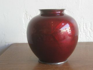 Fine Old Japanese Pigeon Blood Cloisonne Enamel Ginbari Vase Jar Signed Sato