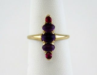 Antique Victorian 14k Yellow Gold Natural Amethyst Ruby Gemstone Statement Ring