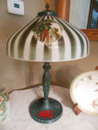 ANTIQUE PITTSBURGH OBVERSE PAINTED NOT REVERSE PAINTED LAMP - SIGNED 2