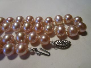Estate Vintage 14k Gold South Sea 8 Mm Pink Pearl Hand Knotted Necklace