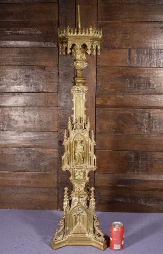 44 " Tall Antique French Bronze Gothic Revival Church Candlestick/candelabra