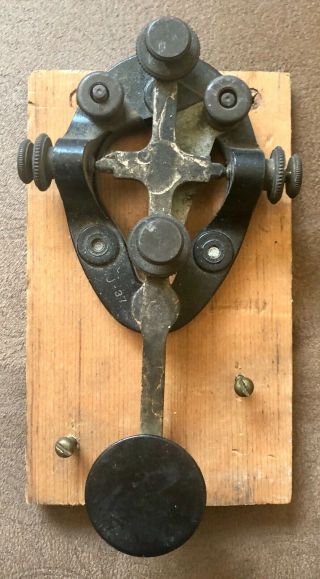 Vintage - Ww2 - J - 37 Telegraph Morse Code Key - On Wood Base