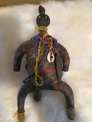 Antique Ethnic African Tribal Art Namji Fertility Doll Beads & Amulet Cameroon