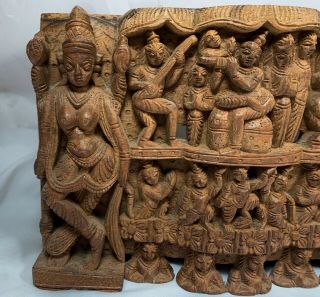 Hindu God Temple Wall Panel Hand Carved Wood Vintage Art Figure Wooden Statue