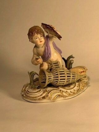 19th C Meissen Porcelain Figure - Young Fisherman