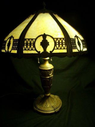 Antique 25 " 8 Panel Slag Glass Lamp Miller Handel Bradley Era