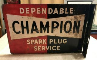 Champion Dependable Spark Plug Service Vintage 2 Sided Flange Sign