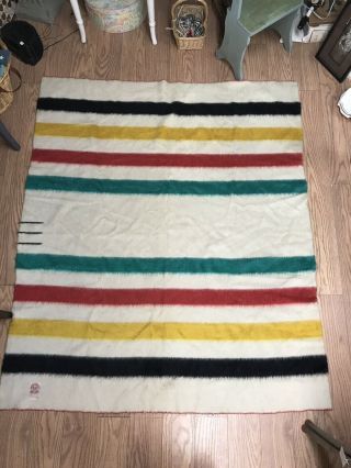 Vintage Antique Hudson Bay 3 Point Wool Blanket 70x 60 3
