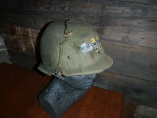 Vintage Korean War Us Army Helmet Liner With Bullet Holes Made In Usa L@@k