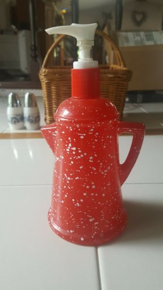 Vintage Avon Red Country Style Coffee Pot Hand Lotion/ Soap Dispenser - Glass