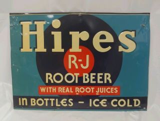 Vintage Hires Root Beer Metal Sign In Bottles Ice Cold 27 " X 19.  5 "