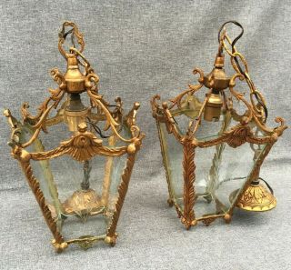 Antique Pair French Lamps Lanterns Early 1900 