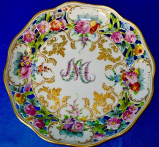 Carl Thieme Dresden Marie Antoinette Shallow Bowl/dish 8.  25 " Reticulated Ca 1891