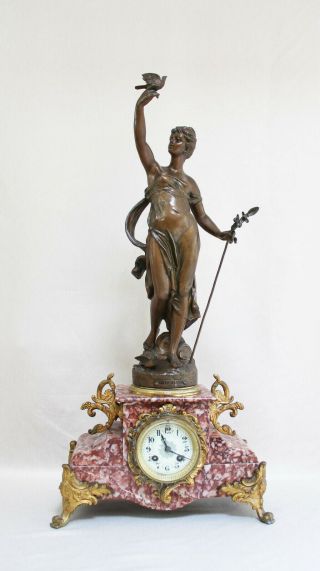 Heavy Marble Art Nouveau French Clock 1880 Statue J.  Guillot