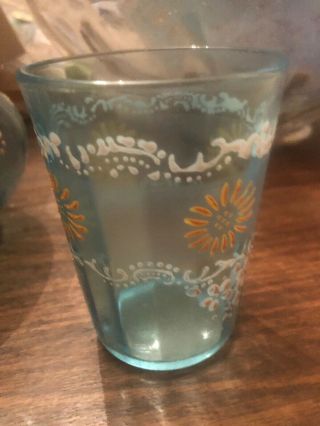 Antique Victorian Hand Painted Enamel Pitcher & 6 Glasses,  Water Lemonade Set 2