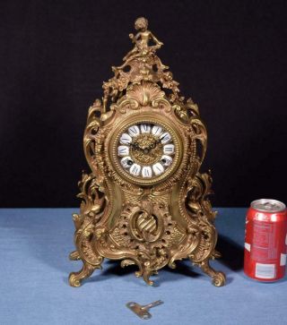 Vintage Italian Bronze/brass Mantel Clock W/fhs Clock