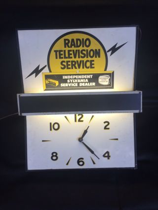Vintage Dealer Lighted Sylvania Radio Television Service Advertisement Clock