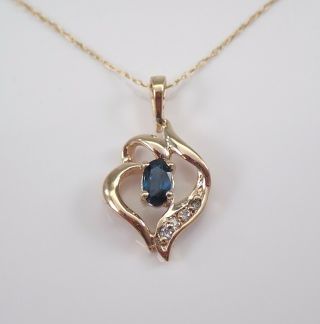 Vintage Estate Yellow Gold Diamond And Sapphire Pendant Necklace Chain 18 "