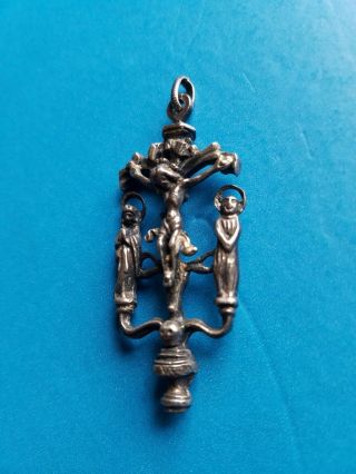 Antique Medieval German Gothic 15th Century Silver Cross Crucifixion Pendant