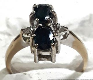 Vintage 14k White Gold Natural Sapphire Diamond Ladies Ring Size 6.  25 Jewelry