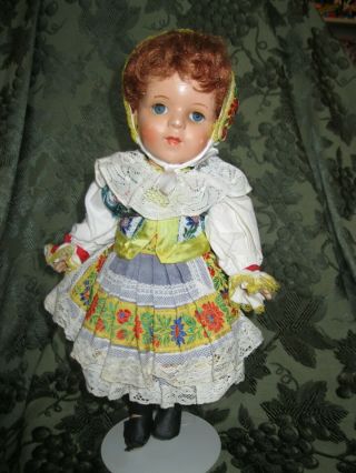 Vintage Doll In Multi - Layer Czech Or Polish Costume - 14 1/2 "