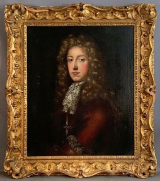 Lg Antique 18thc Colonial Aristocrat White Wig Gentleman Portrait Old Painting