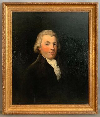 Ca1790 Anique 18thc Colonial White Wig Gentleman Old Va Estate Portrait Painting