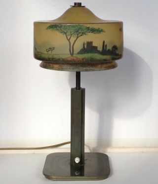 Art Deco Table Lamp,  Shade By Jean Gauthier,  Ca 1920 – Signed Rarity