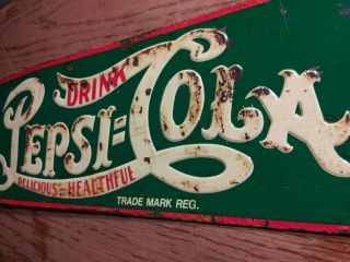 Pepsi Cola Embossed Metal Sign Vintage Soda Pop Old Cafe Parlor Diner Drink