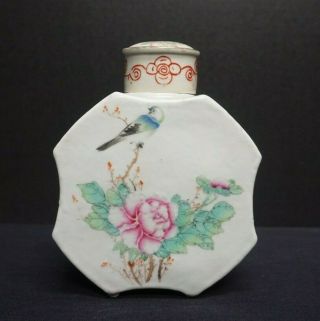 Vintage Chinese Hand Painted Porcelain Tea Caddy With Birds 2 Of 2