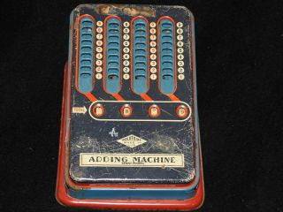 Vintg 1940s Wolverine Tin Metal Toy Adding Machine Calculator Figures Accounting